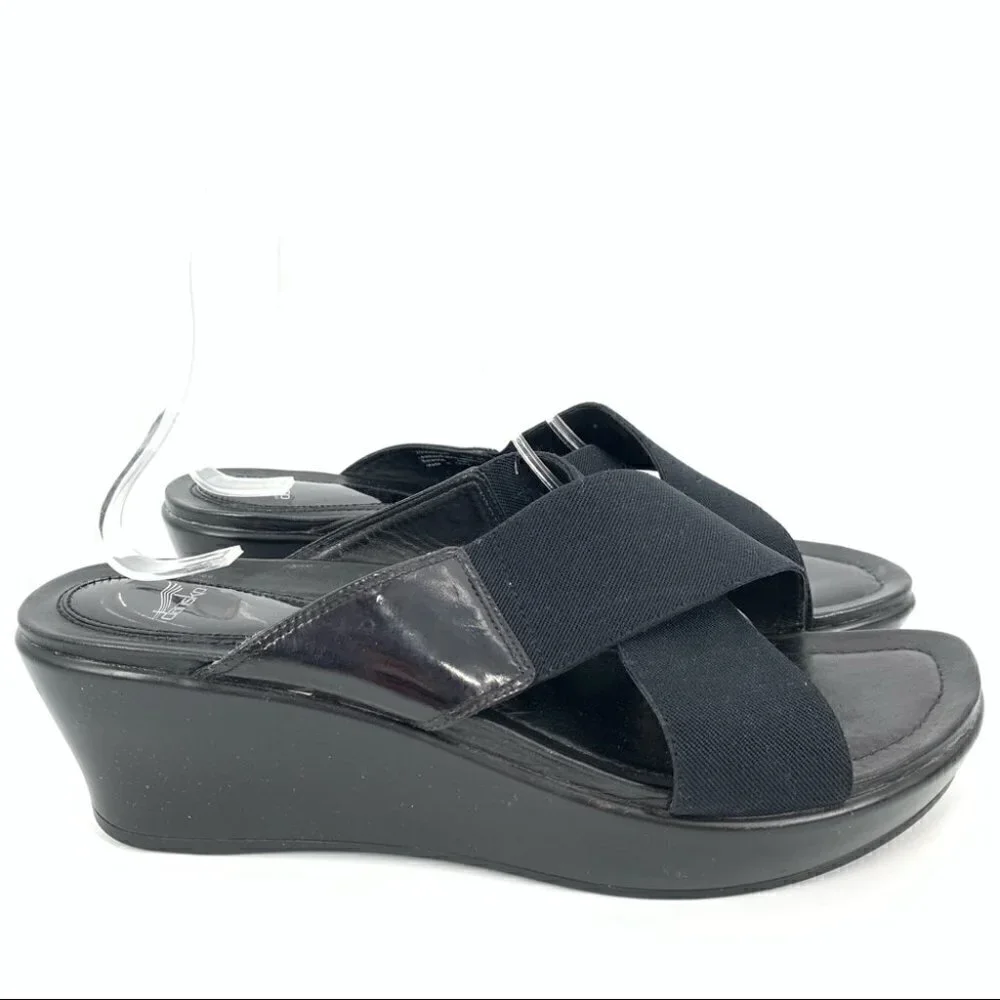 Dansko sandals size 42 11.5 - 12 black cross cross wedge platforms orthopedic